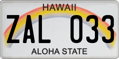 HI license plate ZAL033