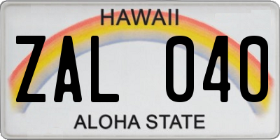 HI license plate ZAL040