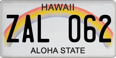 HI license plate ZAL062