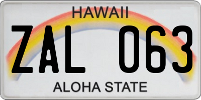 HI license plate ZAL063