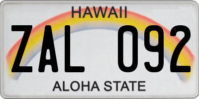 HI license plate ZAL092