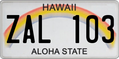 HI license plate ZAL103