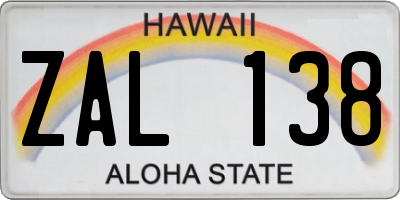 HI license plate ZAL138