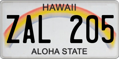 HI license plate ZAL205