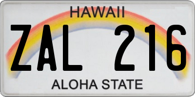 HI license plate ZAL216