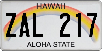 HI license plate ZAL217