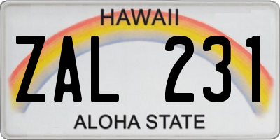 HI license plate ZAL231