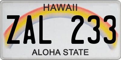HI license plate ZAL233