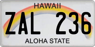 HI license plate ZAL236