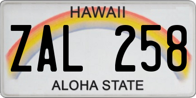 HI license plate ZAL258