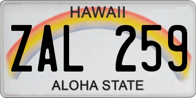 HI license plate ZAL259