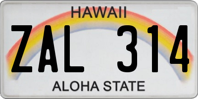 HI license plate ZAL314