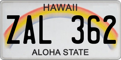 HI license plate ZAL362