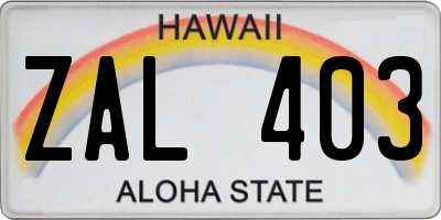 HI license plate ZAL403