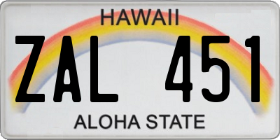 HI license plate ZAL451