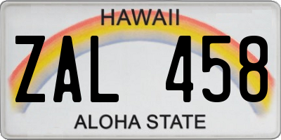 HI license plate ZAL458