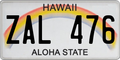 HI license plate ZAL476