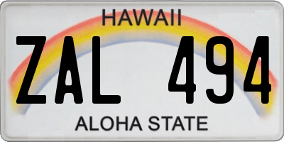 HI license plate ZAL494