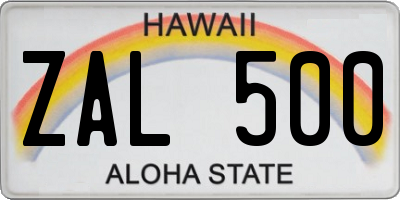 HI license plate ZAL500