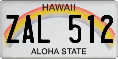 HI license plate ZAL512