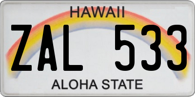 HI license plate ZAL533