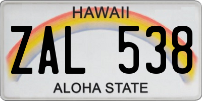 HI license plate ZAL538