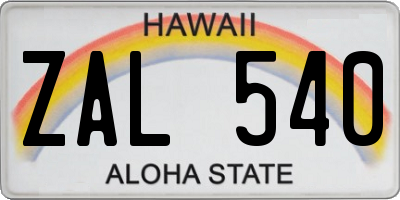 HI license plate ZAL540