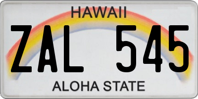 HI license plate ZAL545