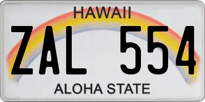 HI license plate ZAL554