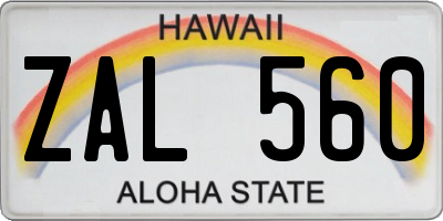 HI license plate ZAL560
