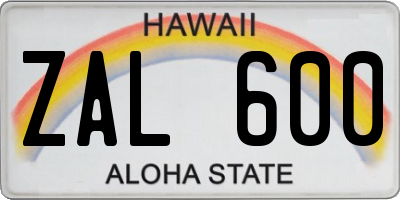 HI license plate ZAL600