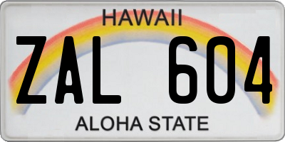 HI license plate ZAL604