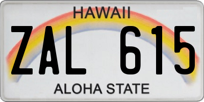 HI license plate ZAL615