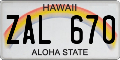 HI license plate ZAL670