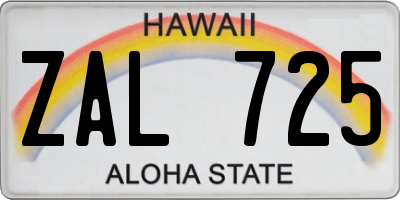 HI license plate ZAL725