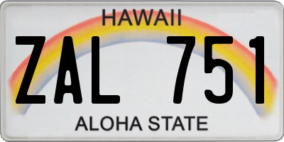 HI license plate ZAL751