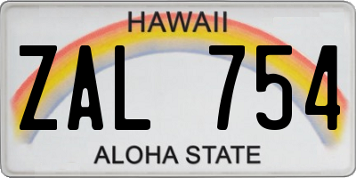 HI license plate ZAL754