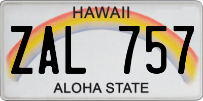 HI license plate ZAL757