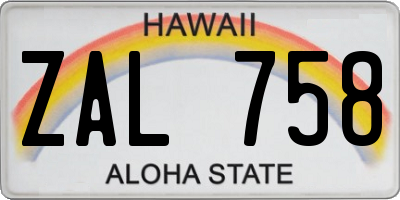 HI license plate ZAL758