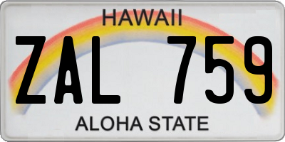HI license plate ZAL759