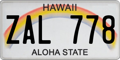 HI license plate ZAL778