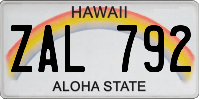 HI license plate ZAL792