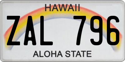 HI license plate ZAL796