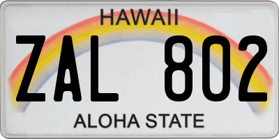 HI license plate ZAL802