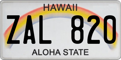 HI license plate ZAL820