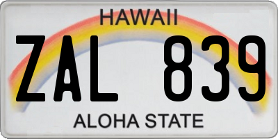 HI license plate ZAL839