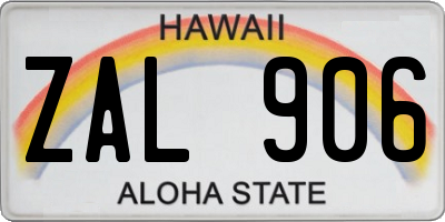 HI license plate ZAL906