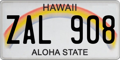 HI license plate ZAL908