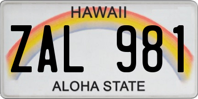 HI license plate ZAL981