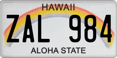 HI license plate ZAL984